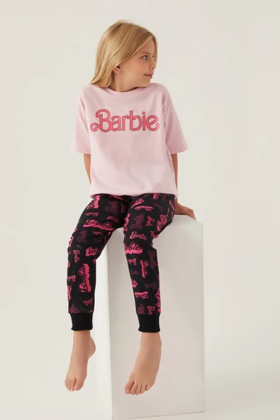 Barbie L1704-3 Kız Çocuk Kısa Kol Pijama Takımı - Resim 2