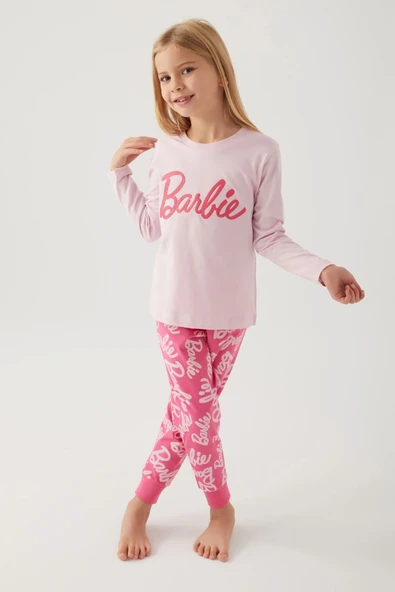 Barbie L1766-3 Kız Çocuk Uzun Kol Pijama Takımı - Resim 2