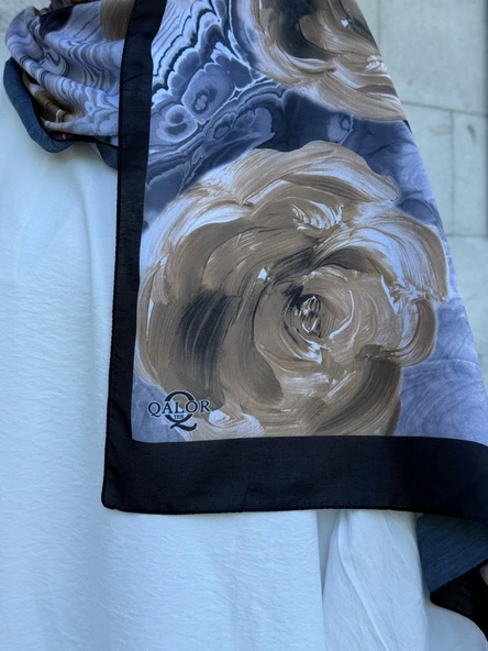 Pamuklu Rose Desen Şal- Siyah/Gri - 6