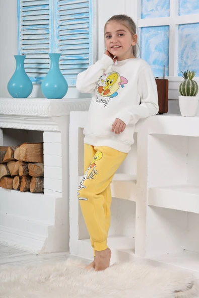 Kapitex 6182 Kız Çocuk Twety Baskılı Uzun Kol Pijama Takımı - Resim 7