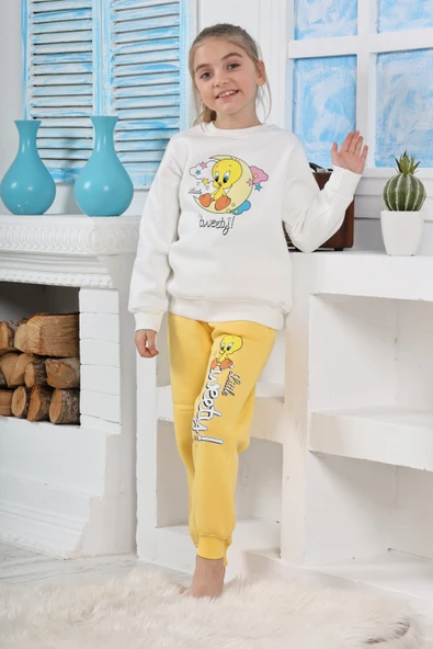 Kapitex 6182 Kız Çocuk Twety Baskılı Uzun Kol Pijama Takımı - Resim 9