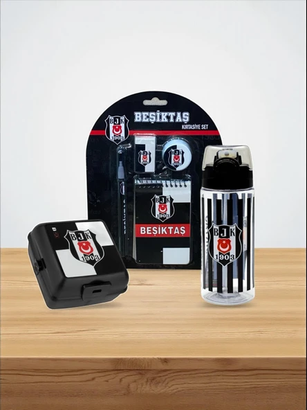 Beşiktaş Taraftar 4 bölmeli Beslenme Kutusu Çizgili 500 Ml Matara Kırtasiye Seti