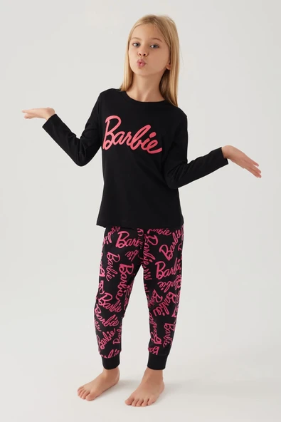 Barbie L1766-3 Kız Çocuk Uzun Kol Pijama Takımı - Resim 7