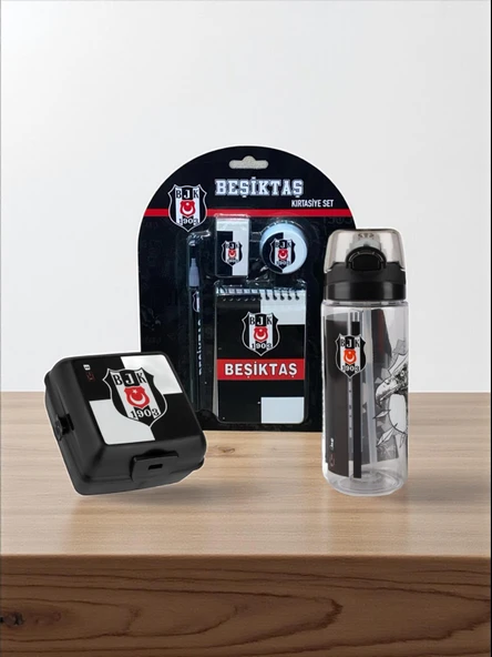 Beşiktaş Taraftar 4 bölmeli Beslenme Kutusu Kartal Figürlü 500 Ml Matara Kırtasiye Seti
