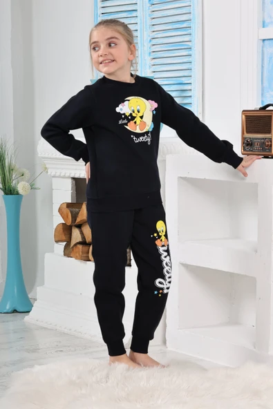 Kapitex 6182 Kız Çocuk Twety Baskılı Uzun Kol Pijama Takımı - Resim 11