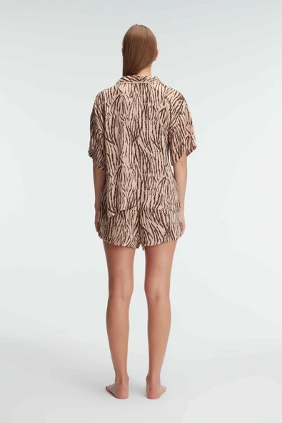 Anıl 9898 Kadın Kısa Kol Viskon Kumaş Desenli Pijama Takımı - Resim 3