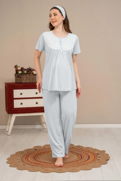 Ba-ha 4504 Dantel Sabahlıklı Lohusa Pijama Takımı - Resim 4