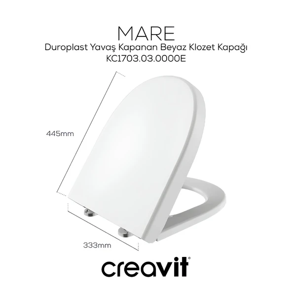 Creavit Mare Beyaz Kanalsız Duvara Sıfır Klozet Takımı MA361, Creavit Mare Duroplast Yavaş Kapak - Resim 4