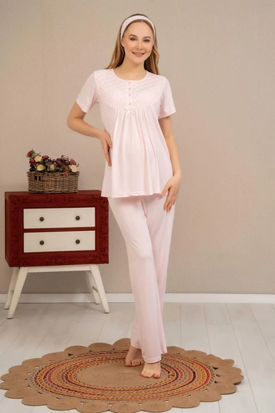 Ba-ha 4504 Dantel Sabahlıklı Lohusa Pijama Takımı - Resim 2