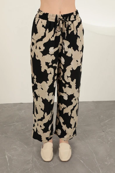 Viskon Kumaş Desenli Pantolon-Siyah - Resim 2