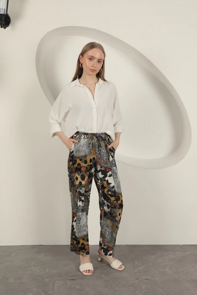 Viskon Kumaş Geniş Kadın Pantolon-Siyah ürün görseli