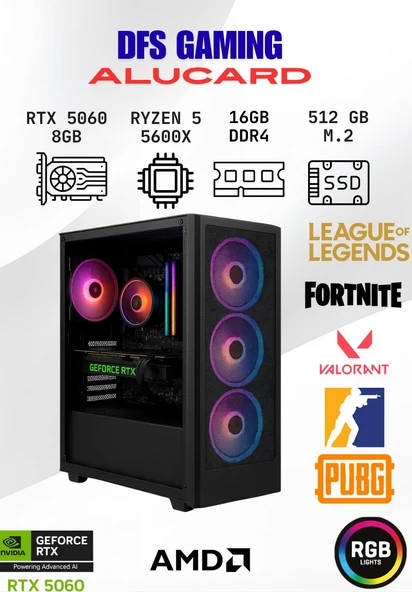 DFS Gaming ALUCARD RYZEN 5 5600X-B550M-RTX 5060 8GB-16GB RAM-512GB M.2 SSD-OYUNCU BİLGİSAYARI ürün görseli