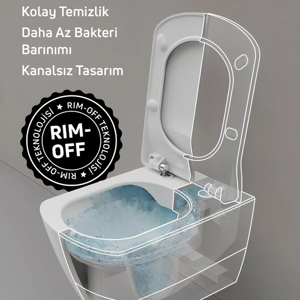 Creavit Elegant Kömür Karası Kanalsız Asma Klozet EG321, Creavit Elegant Duroplast Yavaş Kapak - Resim 5