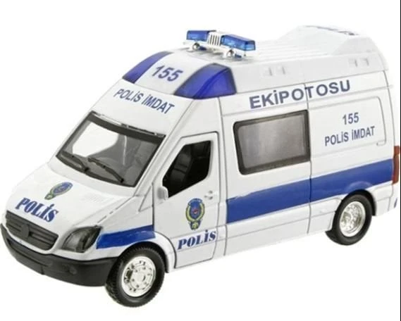 PARAPLY Çek Bırak Metal Sesli Ve Işıklı Polis Minibüsü Kız Erkek Çocuk Oyuncak Eğitici Oyuncaklar ürün görseli 1