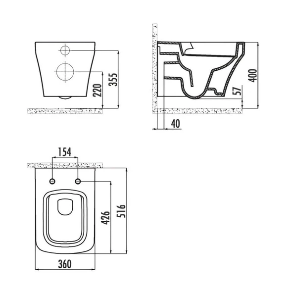 Creavit Solo Beyaz Kanalsız Asma Klozet SO321, Creavit Solo Essere Duroplast Yavaş Kapak - 5