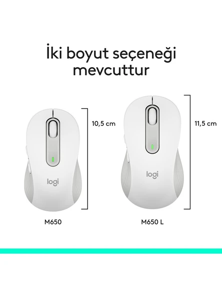 Logitech Signature M650 Büyük Boy Sol El Için Sessiz Kablosuz Mouse - Beyaz - 7