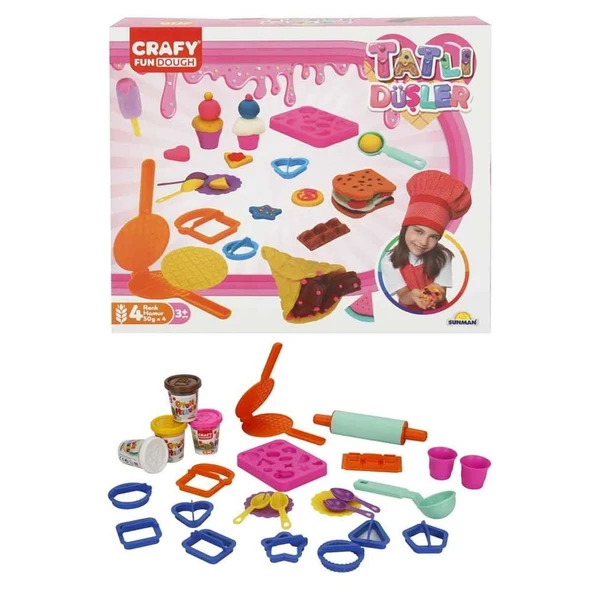 PARAPLY Crafy Tatlı Düşler Oyun Hamuru Seti 200 g 22 Parça Kız Erkek Çocuk Oyuncak Eğitici Oyuncaklar