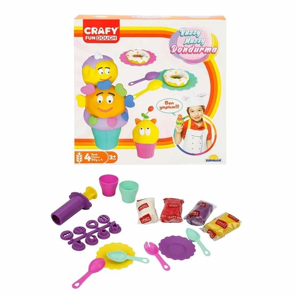 PARAPLY Crafy Buzzy Muzzy Dondurma Oyun Hamuru Seti 200 g 22 Parça Kız Erkek Çocuk Oyuncak Eğitici Oyuncakla