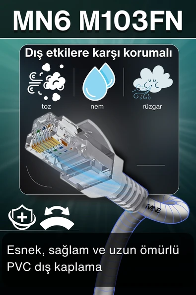 MN6 M103FN 1 Metre Internet Kablosu/UTP-CAT6/Gigabit/Destekli/ethernet Kablosu 1 Metre/iç Mekan Uyumlu - 5