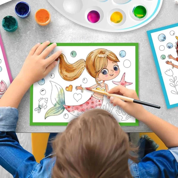 PARAPLY Deniz Kızı Desenli Sulu Boya Seti Kız Erkek Çocuk Oyuncak Eğitici Oyuncaklar - Resim 3