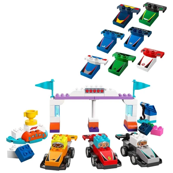 PARAPLY LEGO DUPLO Kasabası F1 Takımı Yarış Arabaları ve Sürücüler 10445 Kız Erkek Çocuk Oyuncak Eğitici Oyu - Resim 2