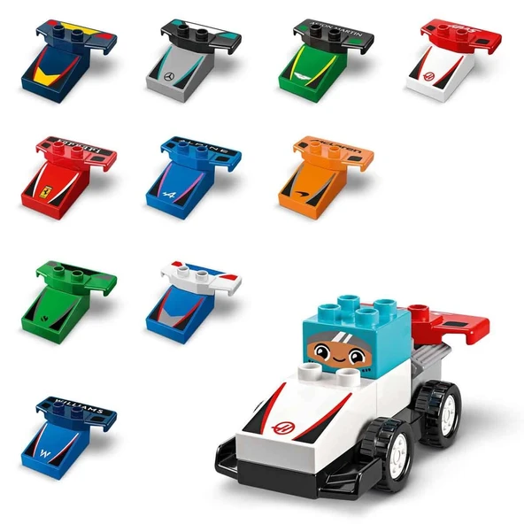 PARAPLY LEGO DUPLO Kasabası F1 Takımı Yarış Arabaları ve Sürücüler 10445 Kız Erkek Çocuk Oyuncak Eğitici Oyu - Resim 3