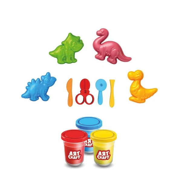 PARAPLY 03995 Art Craft 3D Dinozorlar Hamur Set 168 Gr -Fentoys Kız Erkek Çocuk Oyuncak Eğitici Oyuncaklar - 2