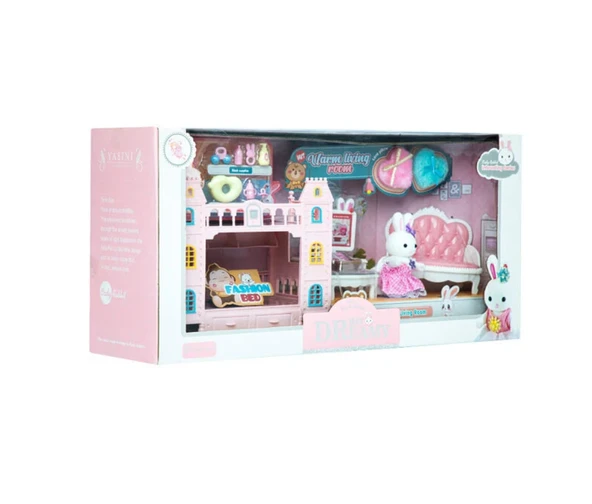 PARAPLY Bay Dreamy Oturma Odası ve Ranzalı Mini Tavşan Oyun Seti Kız Erkek Çocuk Oyuncak Eğitici Oyuncaklar - Resim 2