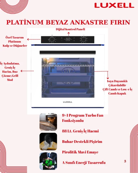 Luxell 88 Lt Plus Beyaz Cam Ankastre Set - 7