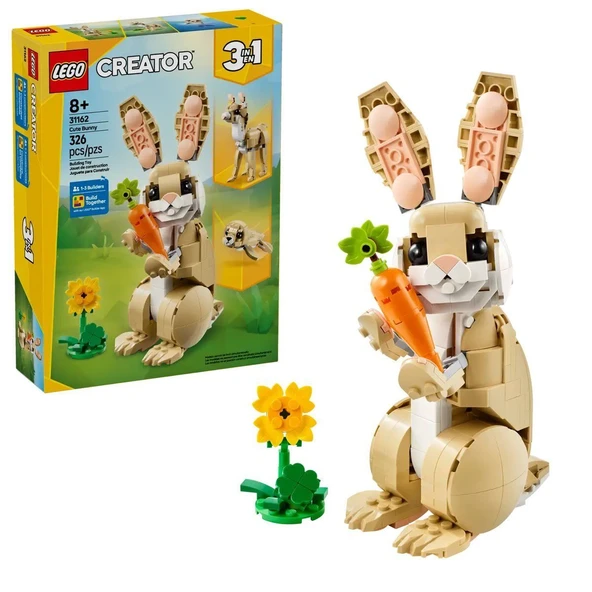 PARAPLY 31162 Lego Creator 3in1 - Sevimli Tavşan 326 parça +8 yaş Kız Erkek Çocuk Oyuncak Eğitici Oyuncaklar - 1