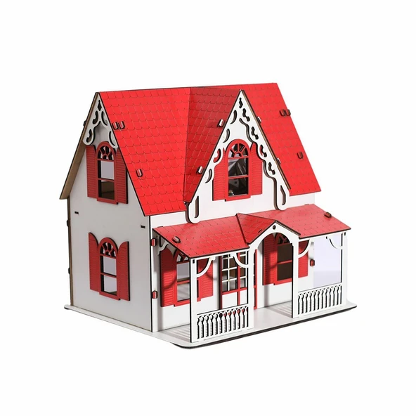 PARAPLY CCY00093 AHŞAP KIRMIZI VİLLA EV Kız Erkek Çocuk Oyuncak Eğitici Oyuncaklar - 1