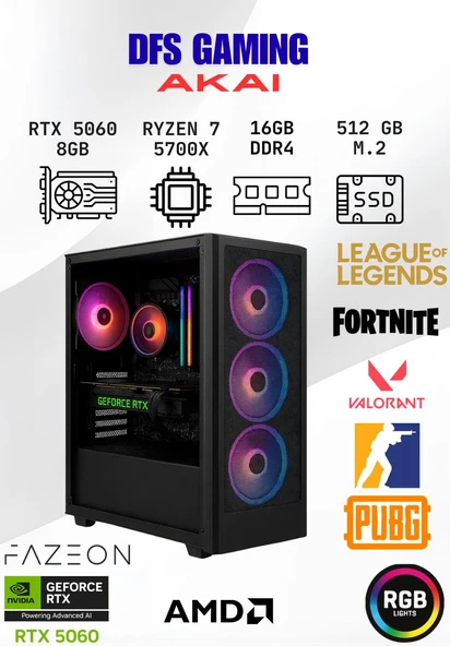 DFS Gaming AKAI RYZEN 7 5700X-B550M-RTX 5060 8GB-16GB RAM-512GB M.2 SSD-OYUNCU BİLGİSAYARI ürün görseli
