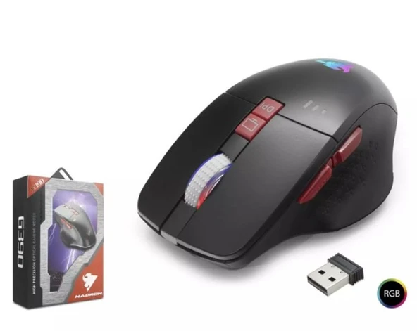 Hadron G390 Kablosuz Oyuncu Mouse Type-C Port Şarjlı + Led gösterim Rgb 1600Dpi Sessiz Siyah - 1