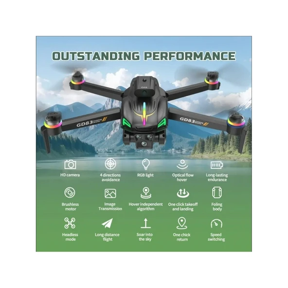 Ozmik GD83 4K Sabit Kameralı RGB LED Drone  150 Metre Menzil Brushless Motor Ultra Stabil Uçuş - Resim 3