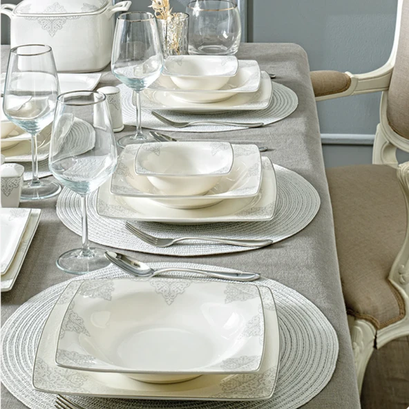 Pierre Cardin Mathilda Kare 60 Parça 12 Kişilik Yemek Takımı ürün görseli 1