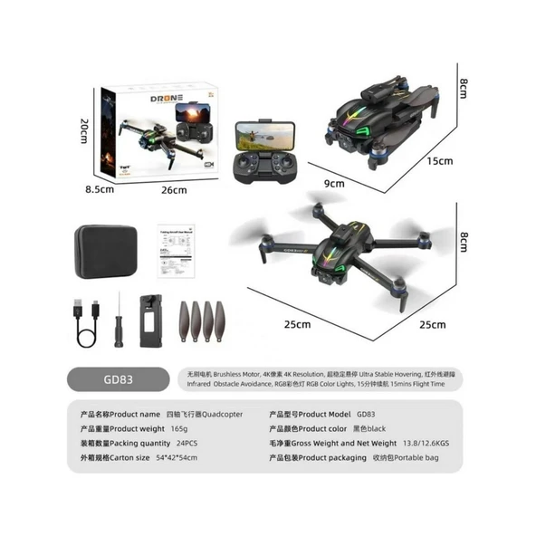 Ozmik GD83 4K Sabit Kameralı RGB LED Drone  150 Metre Menzil Brushless Motor Ultra Stabil Uçuş - Resim 6
