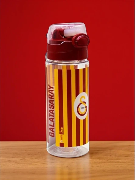 Galatasaray Taraftar Şeffaf Çizgili 500 Ml Pipetli Suluk Matara