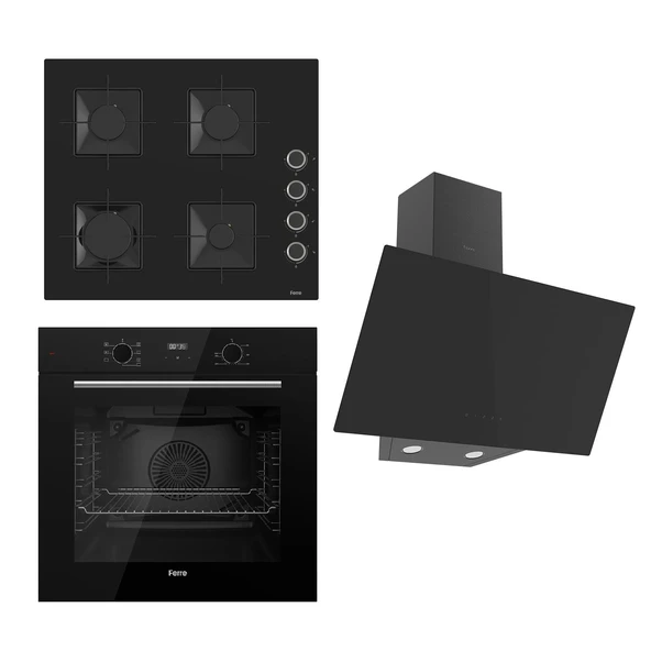 Ferre FLOWART Serisi Siyah Set (SS205 + QBL63CS +D077 ) - Emaye Izgara