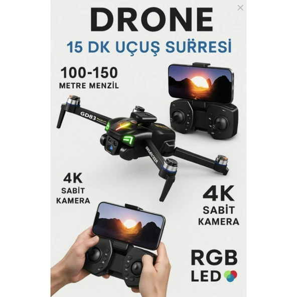 Ozmik GD83 4K Sabit Kameralı RGB LED Drone  150 Metre Menzil Brushless Motor Ultra Stabil Uçuş - 4