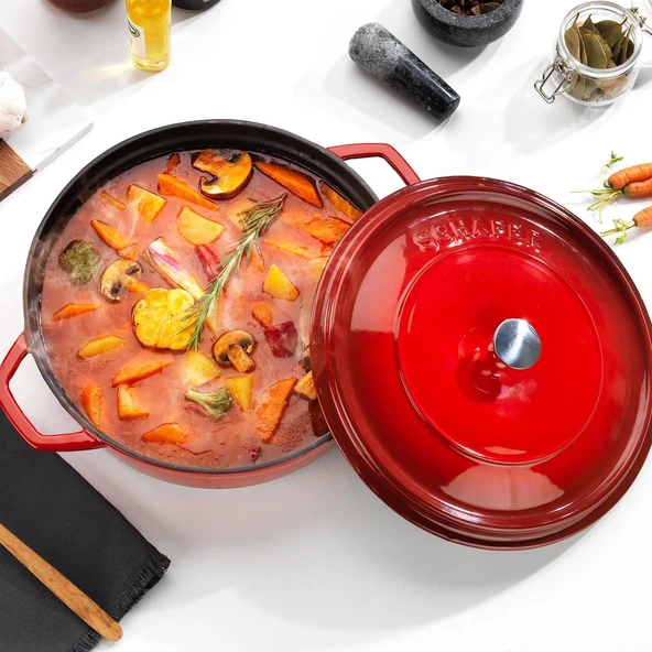 Schafer Guss Chef Döküm Basık Tencere 28 Cm Kırmızı - 6