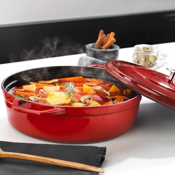 Schafer Guss Chef Döküm Basık Tencere 28 Cm Kırmızı - 4