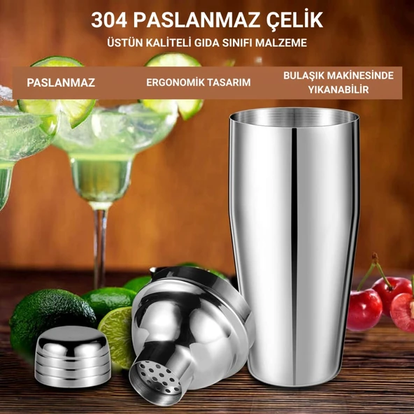 Polham 6 Parça 750ML Paslanmaz Çelik Kokteyl Shaker Seti – Ev ve Bar İçin İdeal, Sızdırmaz kapaklı - 8