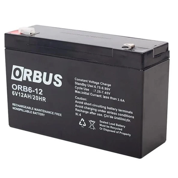 Orbus 6 Volt 12 Amper Kuru Akü ORB6-12 (150x50x94 Mm)