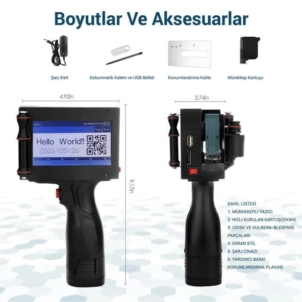 Powermaster PM-10878 4.3'' Dokunmatik Ekranlı Şarjlı Endüstriyel El Tipi Portatif Mürekkep Yazıcı - 3