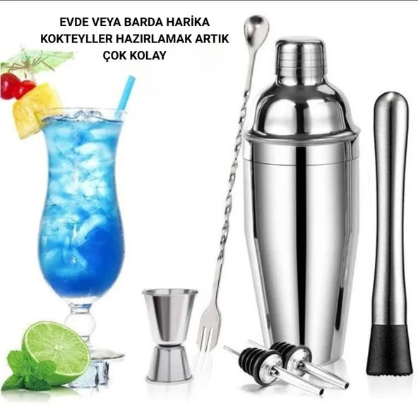 Polham 6 Parça 750ML Paslanmaz Çelik Kokteyl Shaker Seti – Ev ve Bar İçin İdeal, Sızdırmaz kapaklı - 4