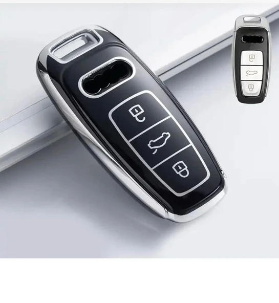 Audi A6 A7 A8 E-tron Q8 Q5 C8 A3 D5 Sustasız Anahtar Kılıfı Siyah/gümüş 2.Resime Bakınız ürün görseli