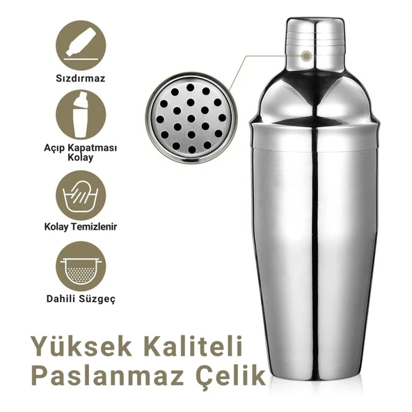Polham 6 Parça 750ML Paslanmaz Çelik Kokteyl Shaker Seti – Ev ve Bar İçin İdeal, Sızdırmaz kapaklı - 2
