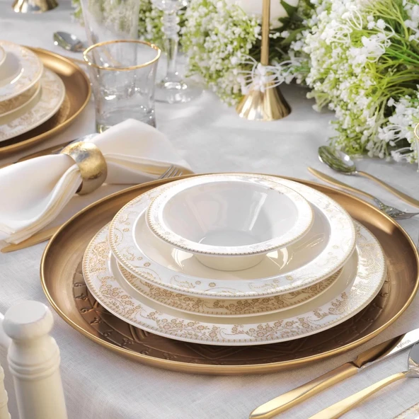 Schafer Tılsım Bloomfest 60 Parça 12 Kişilik Yemek Takımı Gold - 1