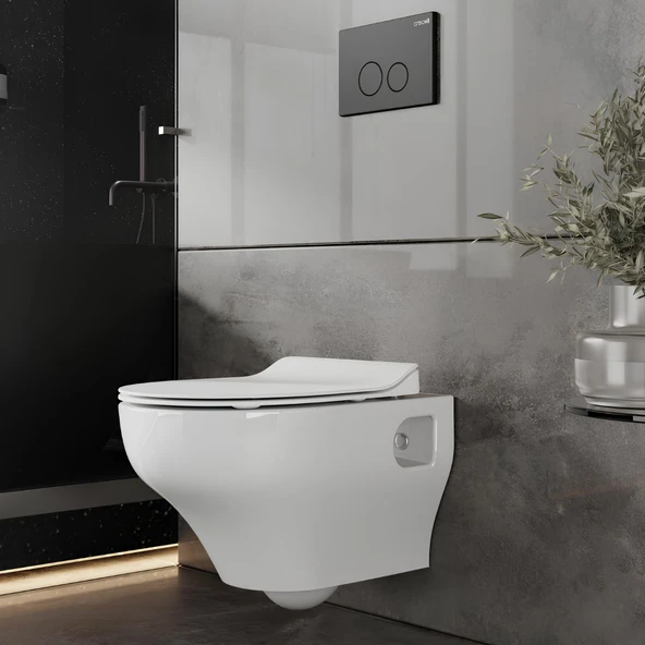 Creavit Ness Beyaz Kanalsız Açık Montaj Asma Klozet NS322, Creavit Ness Duroplast Yavaş Kapak KC3403.02 ürün görseli 1