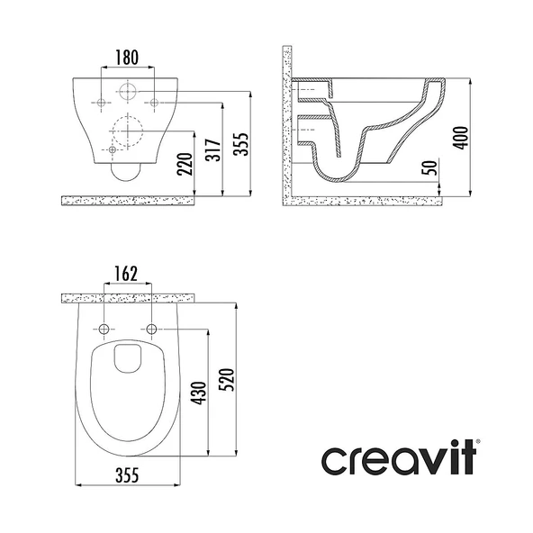 Creavit Ness Beyaz Kanalsız Açık Montaj Asma Klozet NS322, Creavit Ness Duroplast Yavaş Kapak KC3403.02 - Resim 5